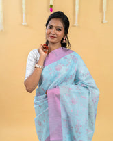 SC4000 - Tissue Linen Saree With Pink Embroidery All Over